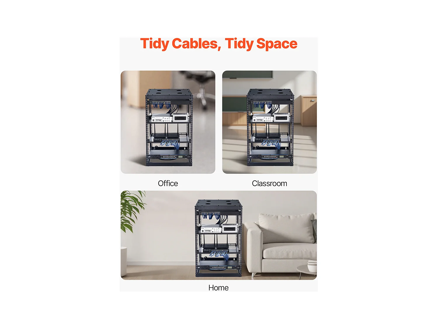 Rack für Server SucceBuy zu Offenem Rahmen 16U Support für Netzwerk Selbsttragend oder Wand, Tiefe 58.5 cm, mit Belüfteten Regalen, Montagematerial