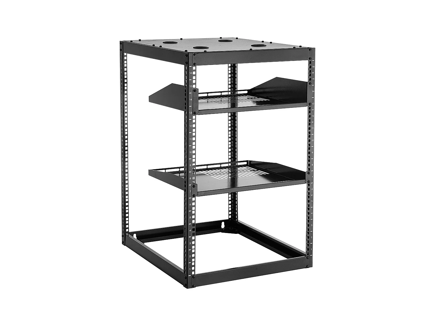 Rack für Server SucceBuy zu Offenem Rahmen 16U Support für Netzwerk Selbsttragend oder Wand, Tiefe 58.5 cm, mit Belüfteten Regalen, Montagematerial