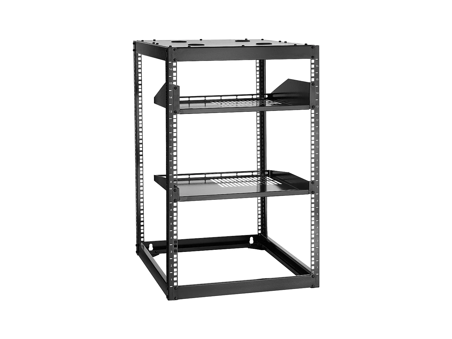 Rack für Server SucceBuy zu Offenem Rahmen 16U Support für Netzwerk Selbsttragend oder Wand, Tiefe 58.5 cm, mit Belüfteten Regalen, Montagematerial
