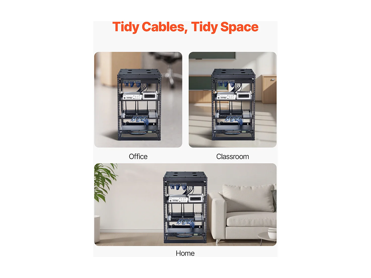 Rack de Serveur SucceBuy à Cadre Ouvert 16U Support de Réseau Autoportant ou Mural, Profondeur 58.5 cm, avec Étagères Ventilées, Matériel de Montage