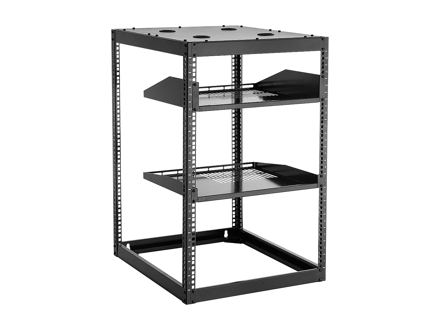 Rack de Serveur SucceBuy à Cadre Ouvert 16U Support de Réseau Autoportant ou Mural, Profondeur 58.5 cm, avec Étagères Ventilées, Matériel de Montage