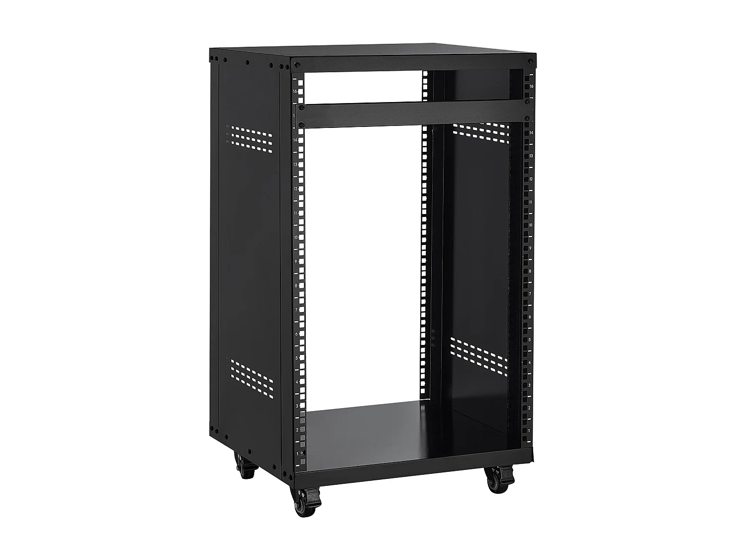 Rack SucceBuy AV 16U, Carga 90,7 kg, Rack de Studio de Grabación con Ruedas Bloqueables, Armario Servidor a Marco Abierto, Ventilación