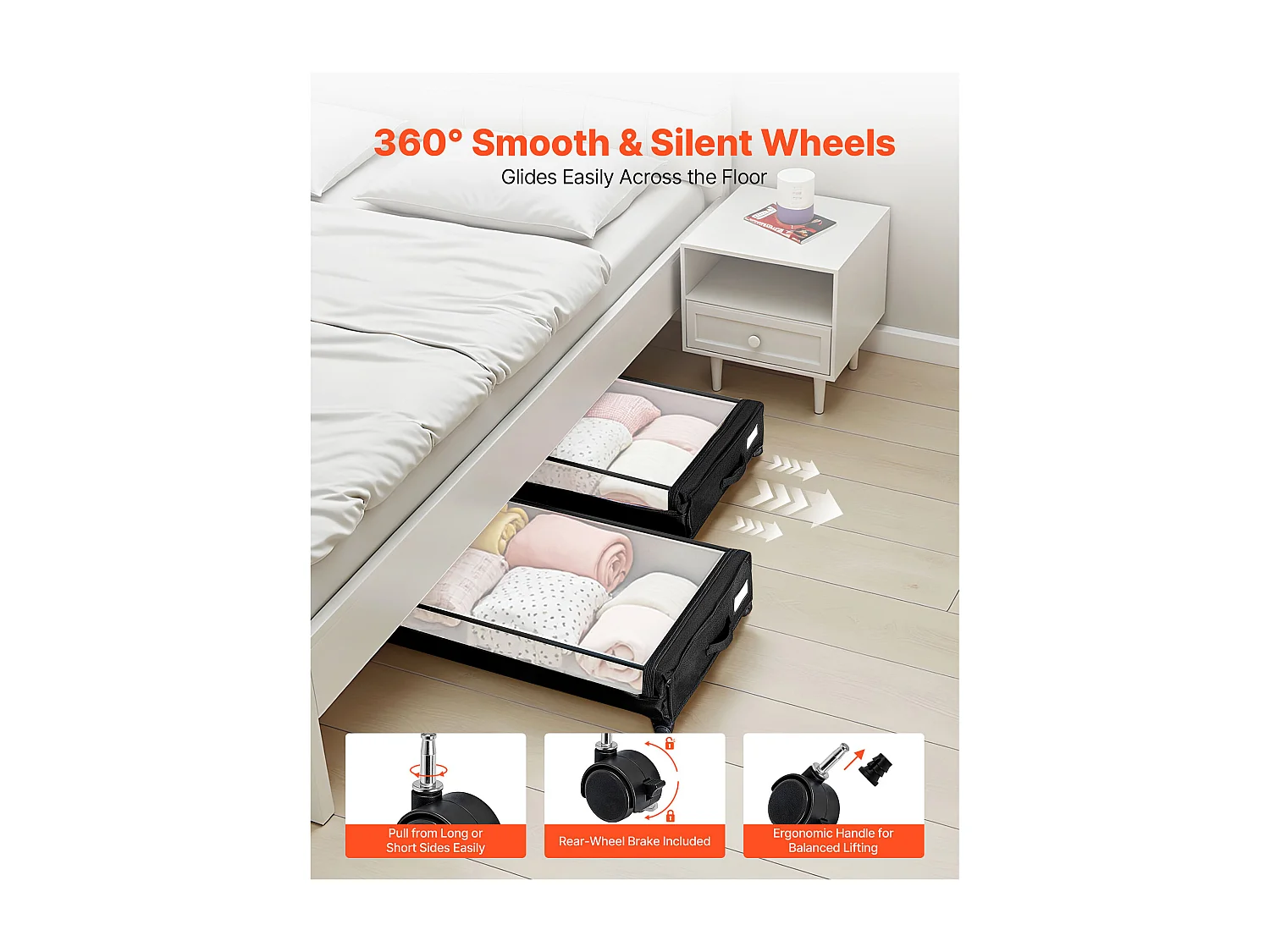 Aufbewahrungstaschen SucceBuy unterm Bett mit Rollen, Schuhorganizer unterm Bett 2 Stück 77 x 47 x 17,3 cm, mit Transparentem Deckel