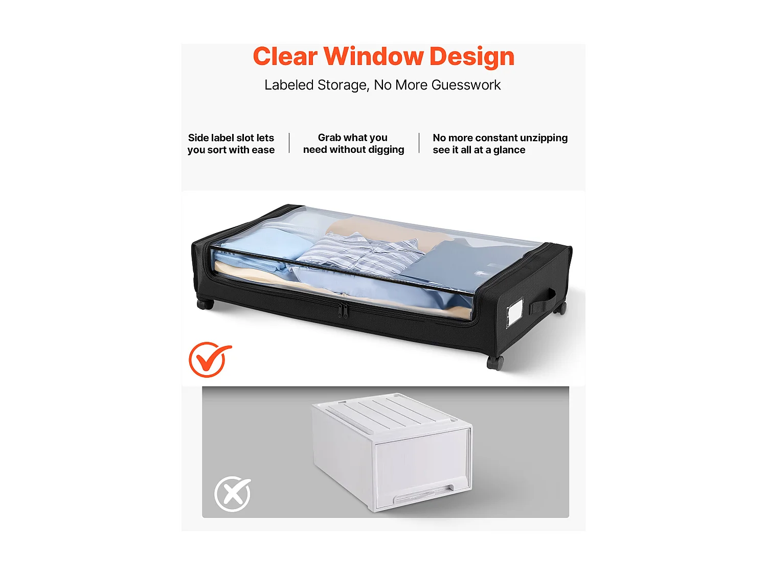 Aufbewahrungstaschen SucceBuy unterm Bett mit Rollen, Schuhorganizer unterm Bett 2 Stück 77 x 47 x 17,3 cm, mit Transparentem Deckel