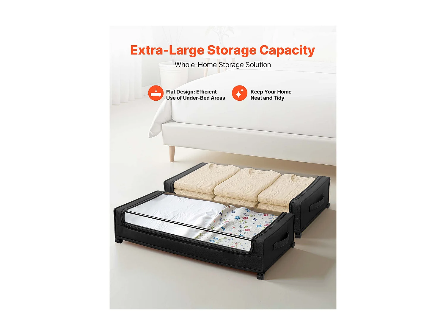 Sacche di Ripostiglio SucceBuy sotto il Letto con Rotelle, Organizzatore di Scarpe sotto il Letto 2 Pezzi da 77 x 47 x 17,3 cm, con Coperchio Trasparente