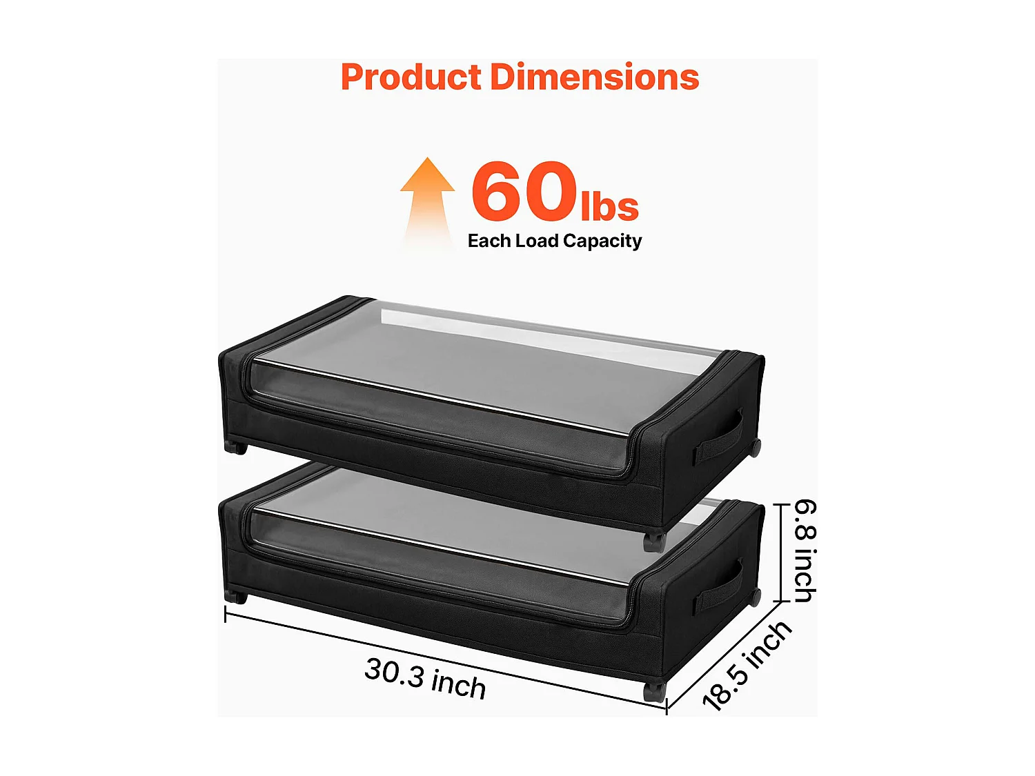 Sacche di Ripostiglio SucceBuy sotto il Letto con Rotelle, Organizzatore di Scarpe sotto il Letto 2 Pezzi da 77 x 47 x 17,3 cm, con Coperchio Trasparente