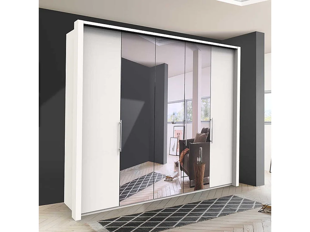 Falttürenschrank in Weiß Spiegel