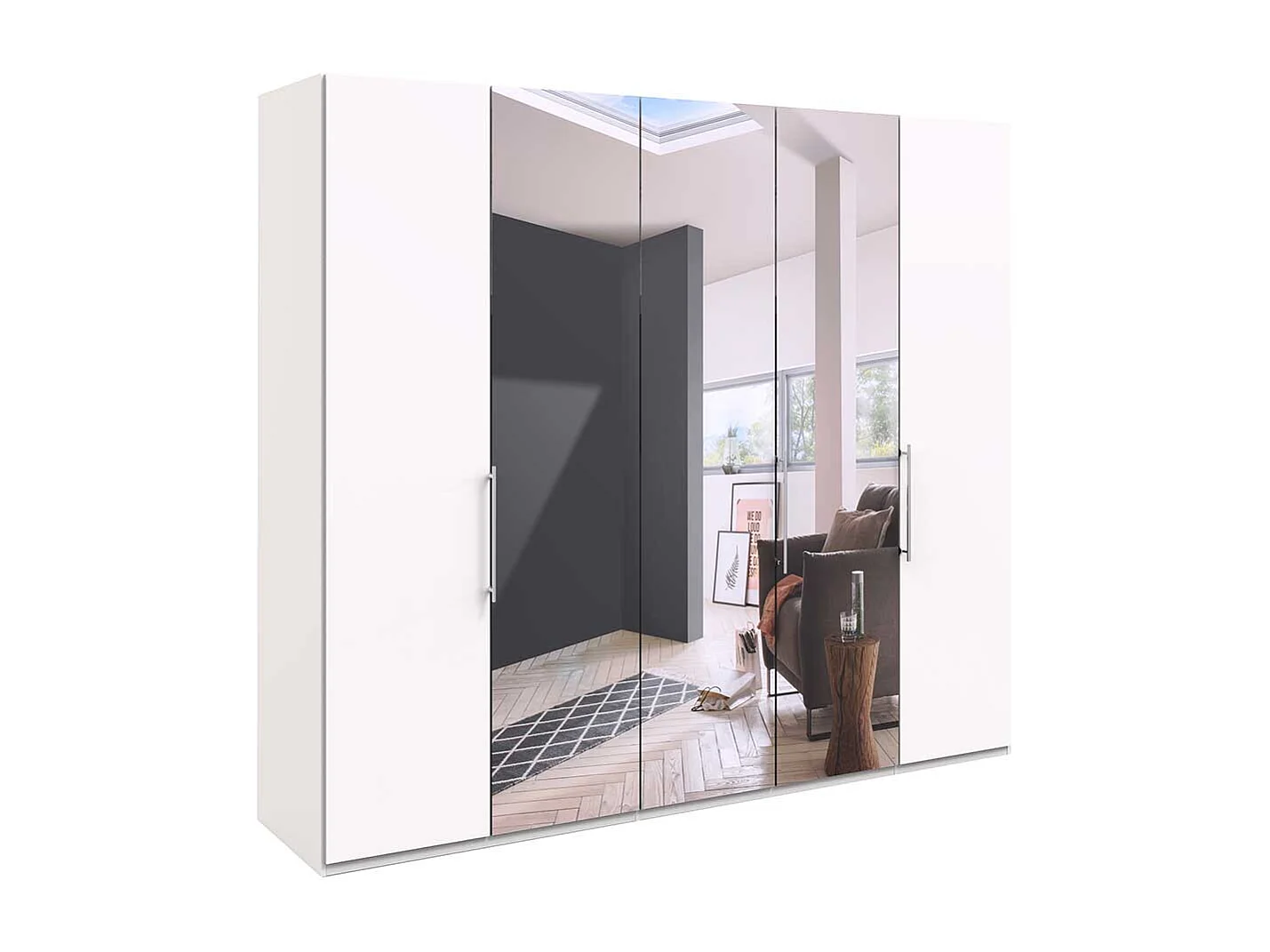 Falttürenschrank in Weiß Spiegel