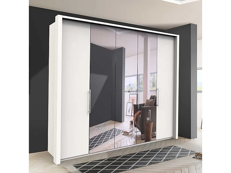 Falttürenschrank in Weiß Spiegel