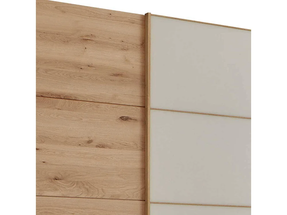 Gleittürenschrank in Beige Glas Eiche Bianco