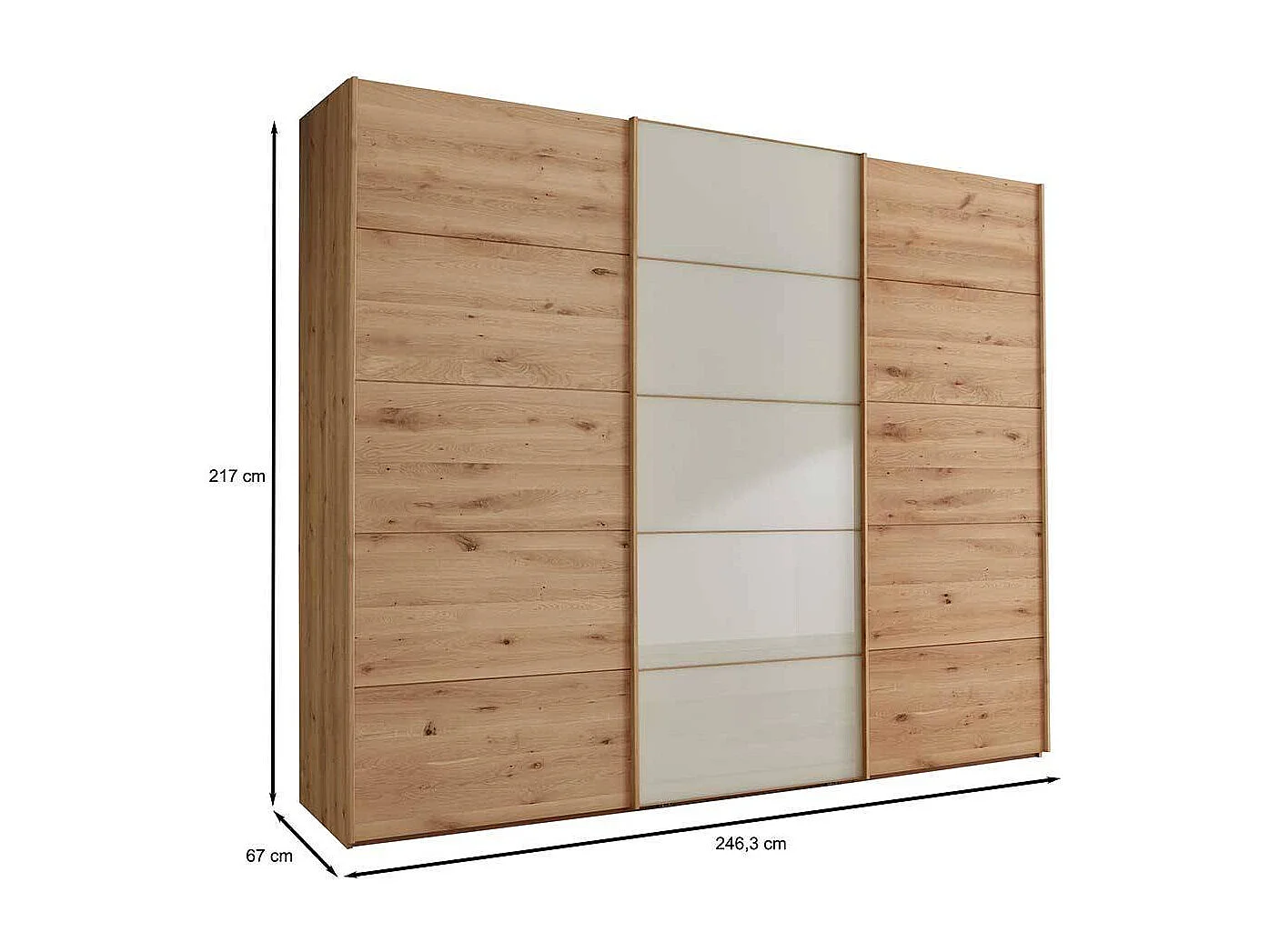 Gleittürenschrank in Beige Glas Eiche Bianco