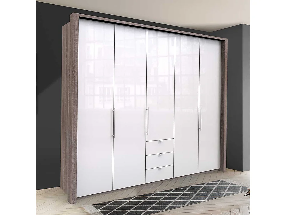 Gleittüren Kleiderschrank in Weiß Eiche Trüffelfarben