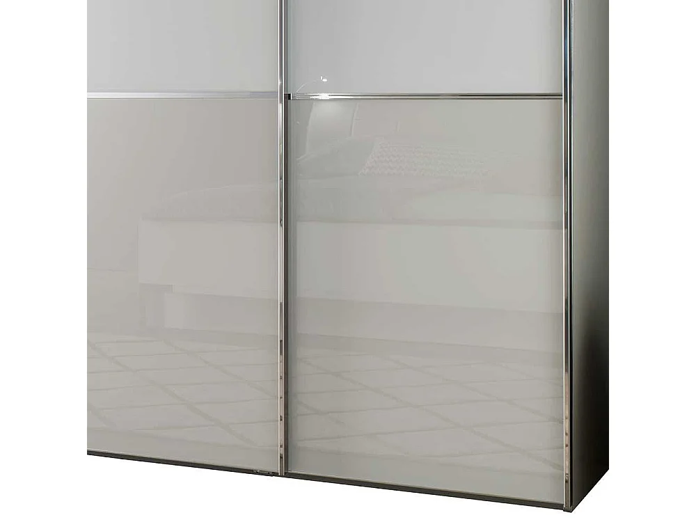 Schwebetürenkleiderschrank 4-türig Weiß und Hellgrau mit Glas beschichtet