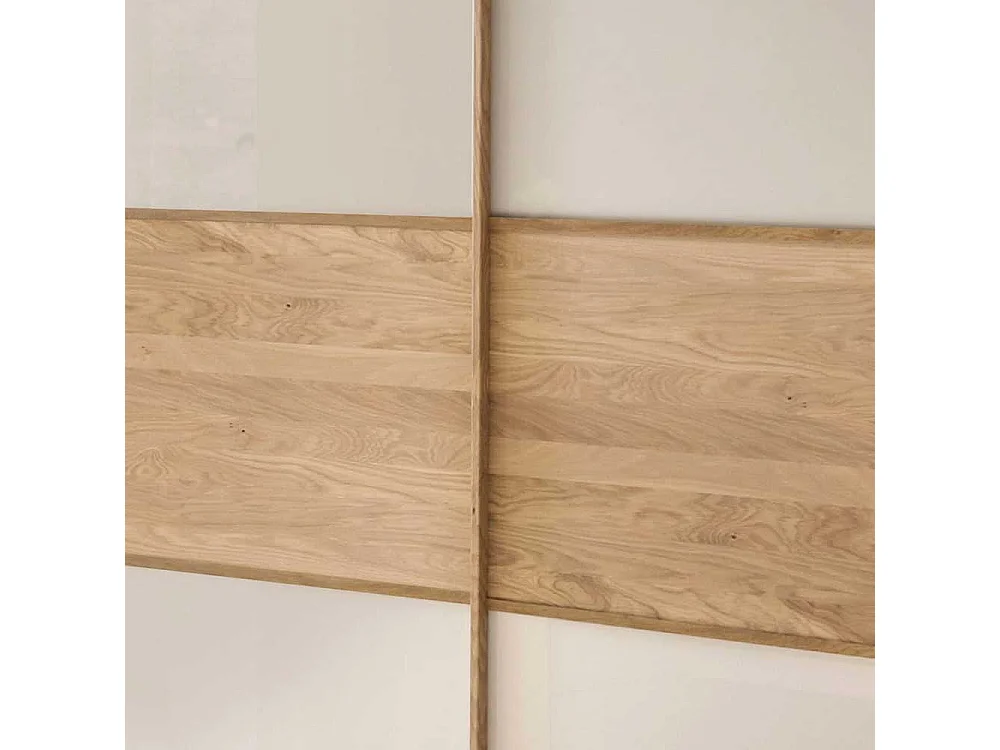 Schiebetüren Kleiderschrank in Beige Glas beschichtet Eiche Massivholz