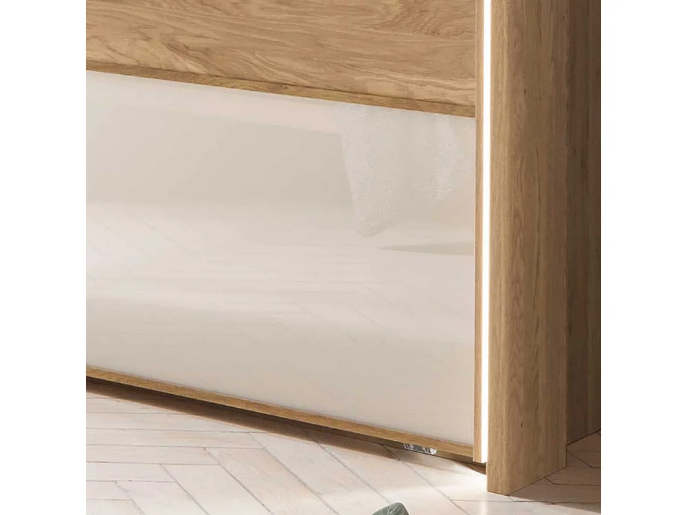 Schiebetüren Kleiderschrank in Beige Glas beschichtet Eiche Massivholz