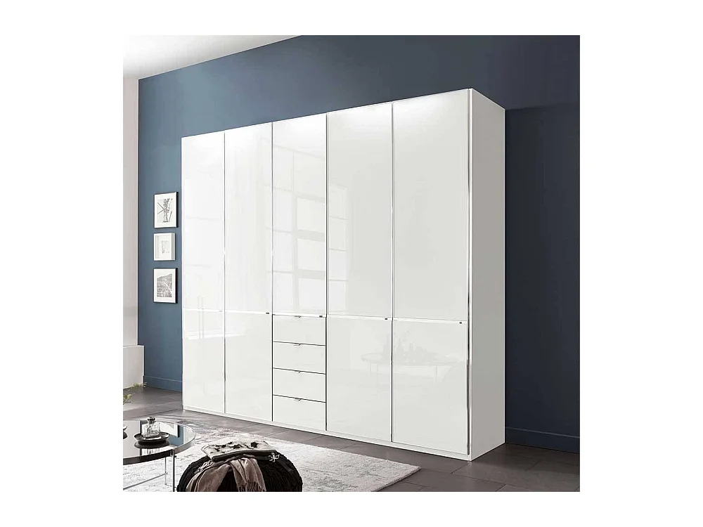 Drehtürenkleiderschrank Schlafzimmerschrank in Weiß mit Schubladen