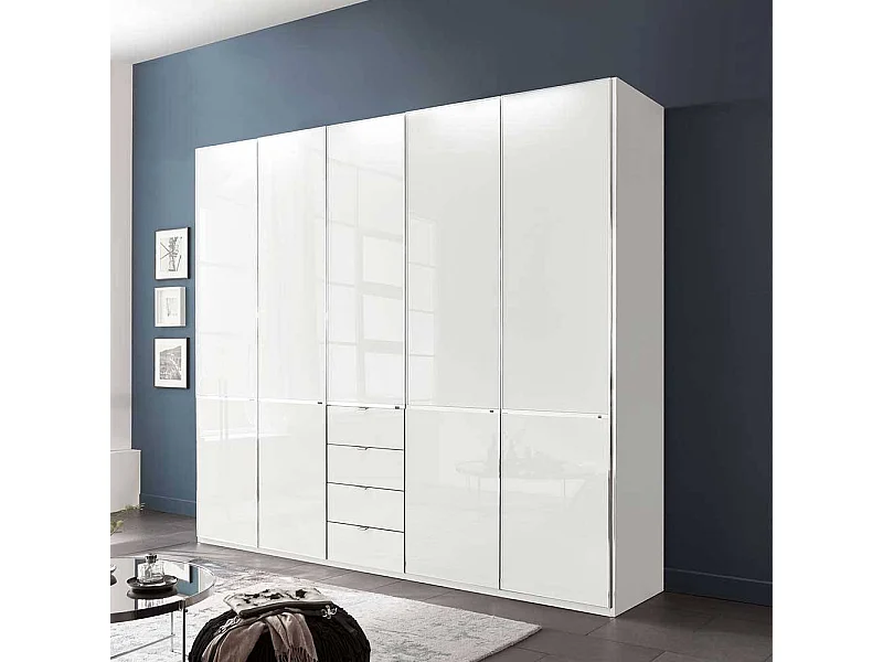 Drehtürenkleiderschrank Schlafzimmerschrank in Weiß mit Schubladen