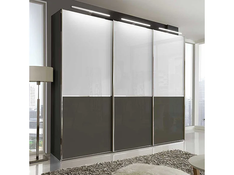 Design Schwebetürenschrank in Braun und Weiß 280 cm breit