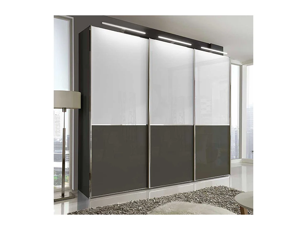 Design Schwebetürenschrank in Braun und Weiß 280 cm breit