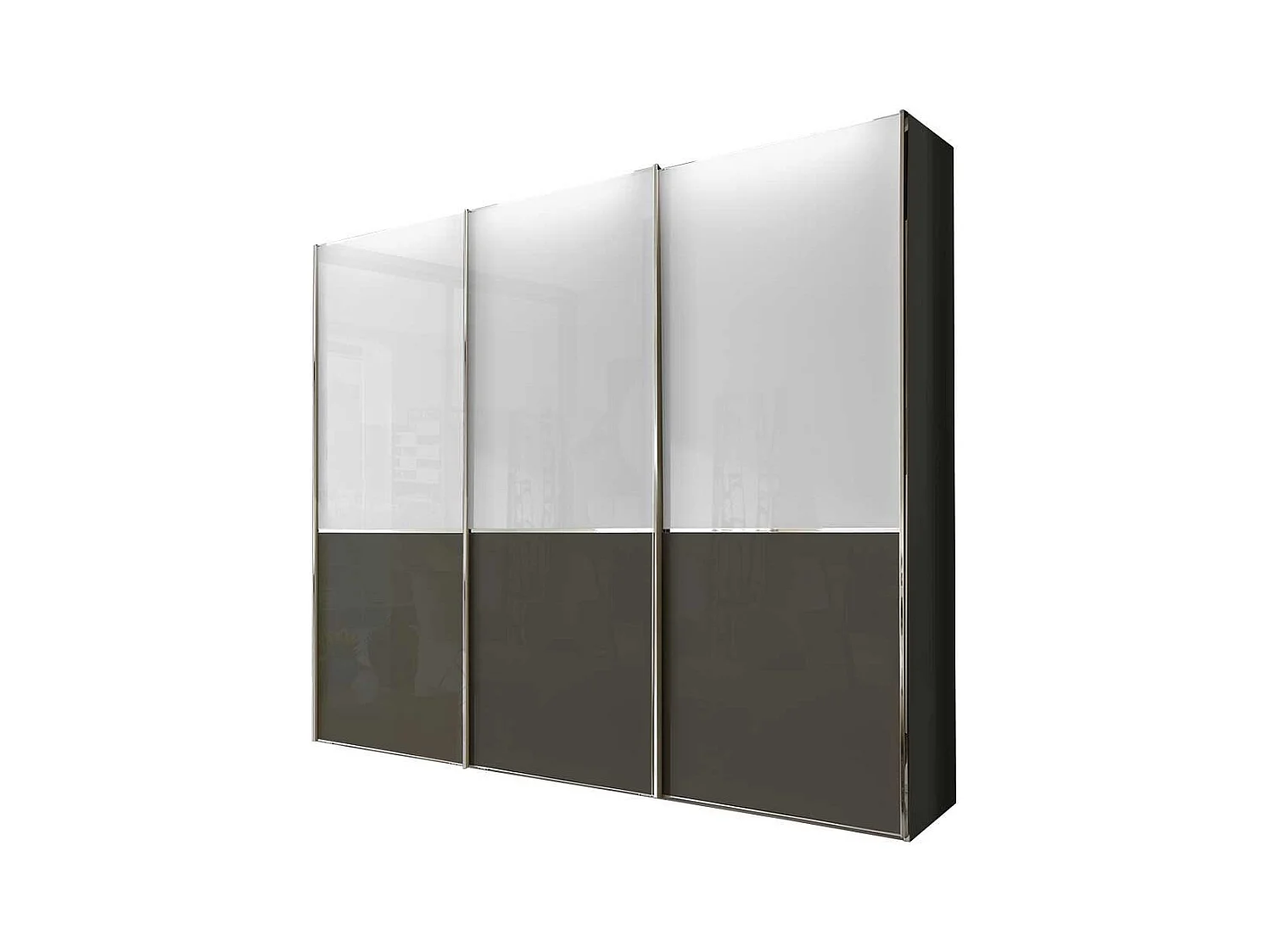 Design Schwebetürenschrank in Braun und Weiß 280 cm breit