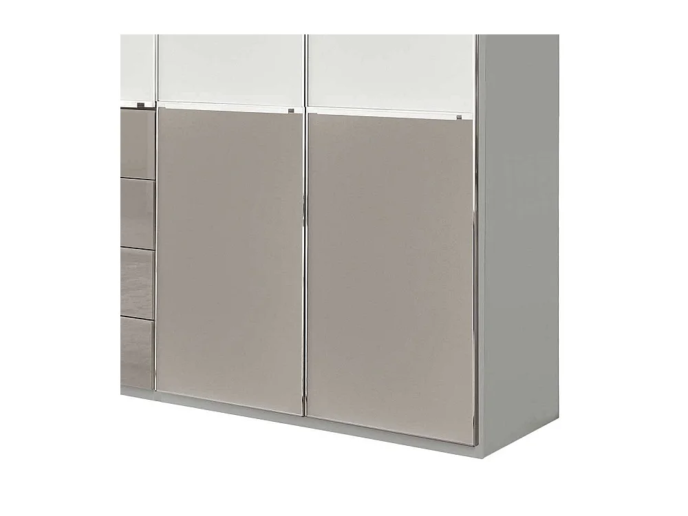 Drehtürenschrank Kleiderschrank mit acht Schubladen in Hellgrau & Weiß