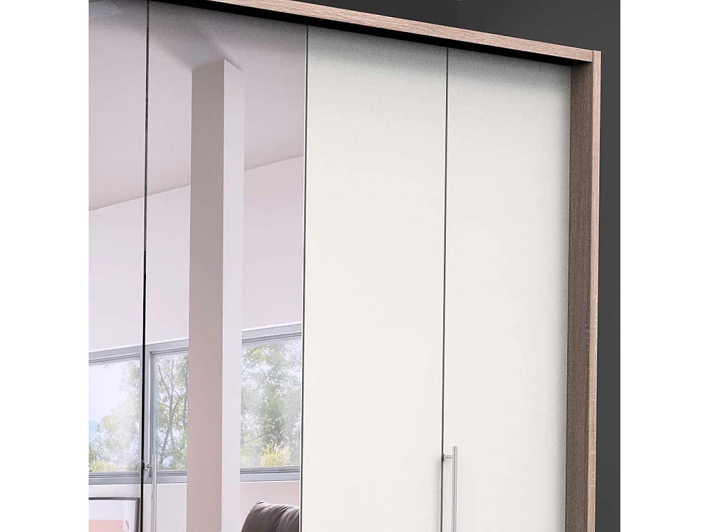 Schlafzimmerschrank mit Spiegel Falttüren und Schubladen glasbeschichtet