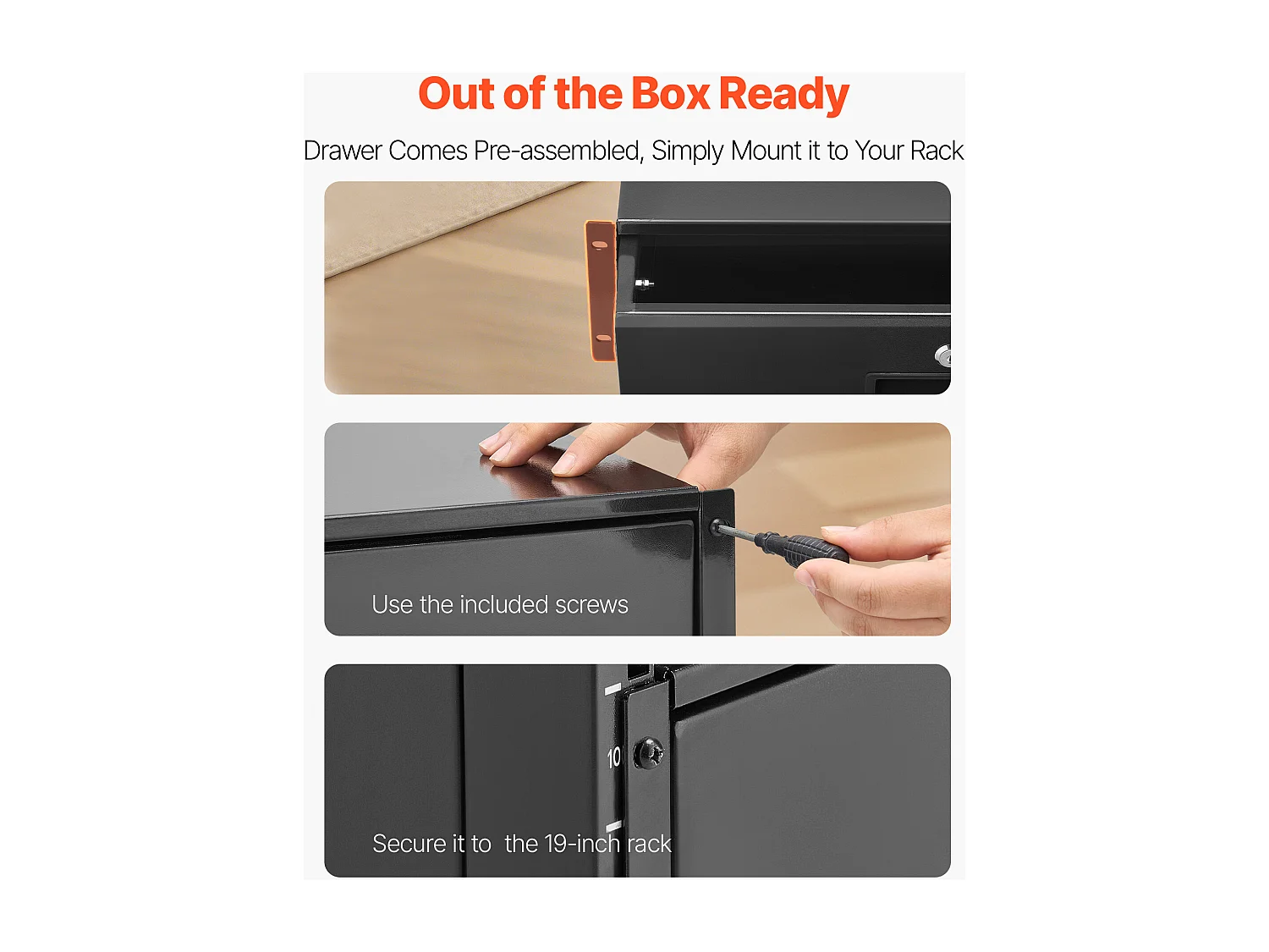 Tiroir Rack 3U SucceBuy, Tiroir Rackable Verrouillable, Charge 22,68 kg, Profondeur 35cm, avec Trous de Gestion Câble, Largeur de Montage 48.2 cm