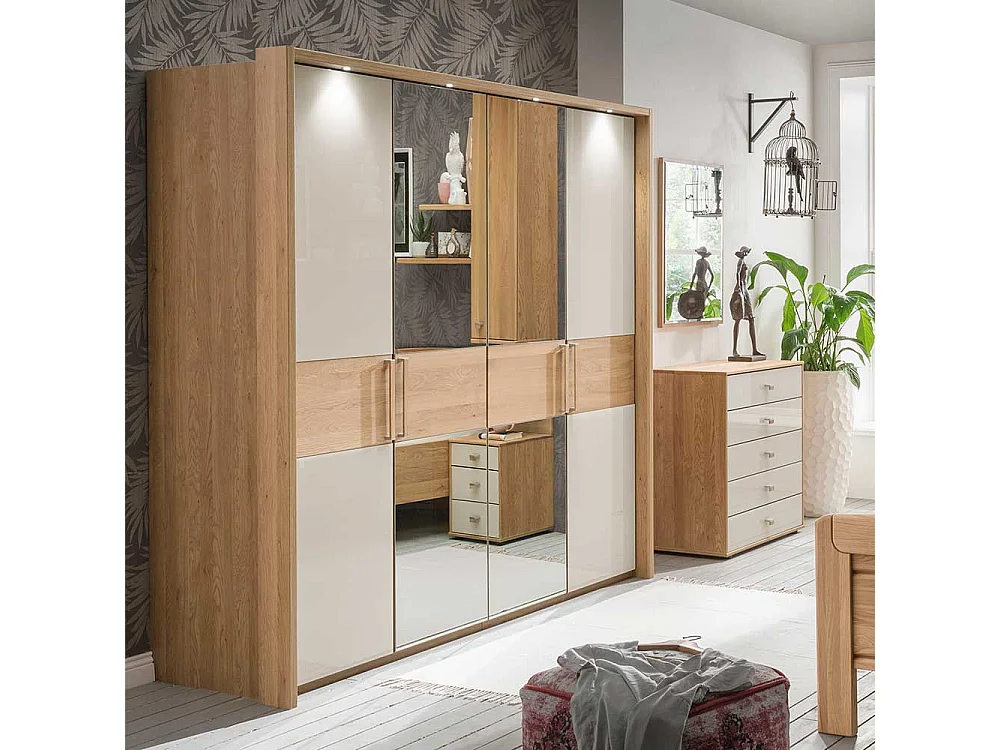 Schlafzimmer Kleiderschrank in Beige Glas beschichtet Spiegel