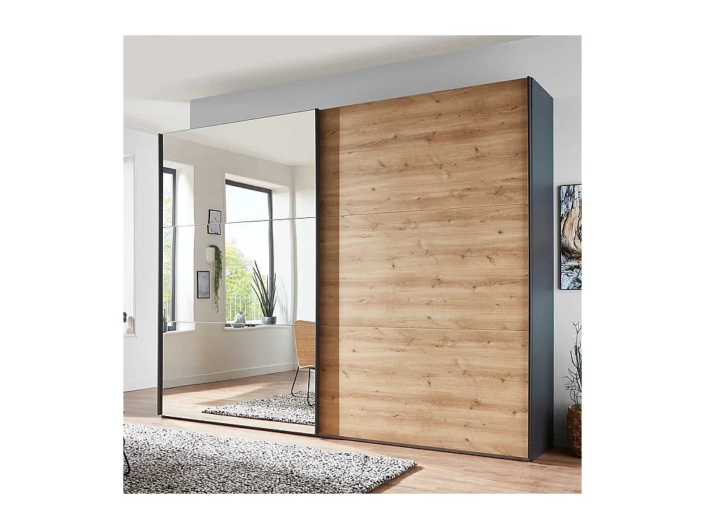 Kleiderschrank Schwebetüren in Eiche Bianco und Anthrazit Made in Germany