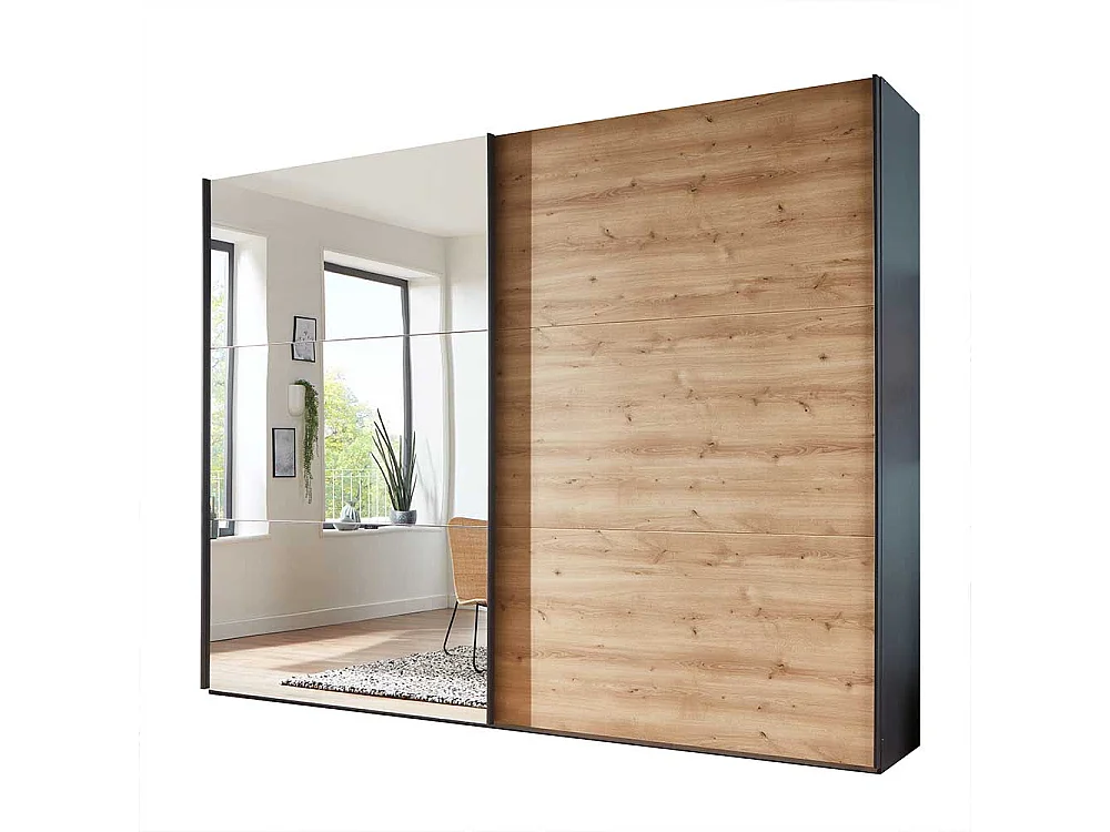 Kleiderschrank Schwebetüren in Eiche Bianco und Anthrazit Made in Germany