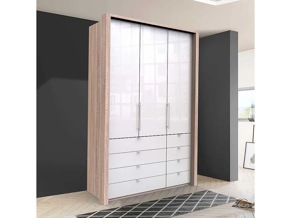 Moderner Schlafzimmerschrank mit 8 Schubladen und 2 Türen glasbeschichtet