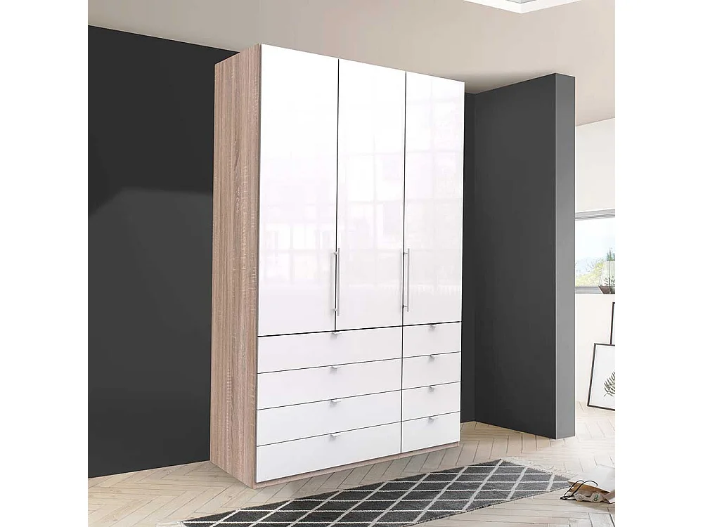 Moderner Schlafzimmerschrank mit 8 Schubladen und 2 Türen glasbeschichtet