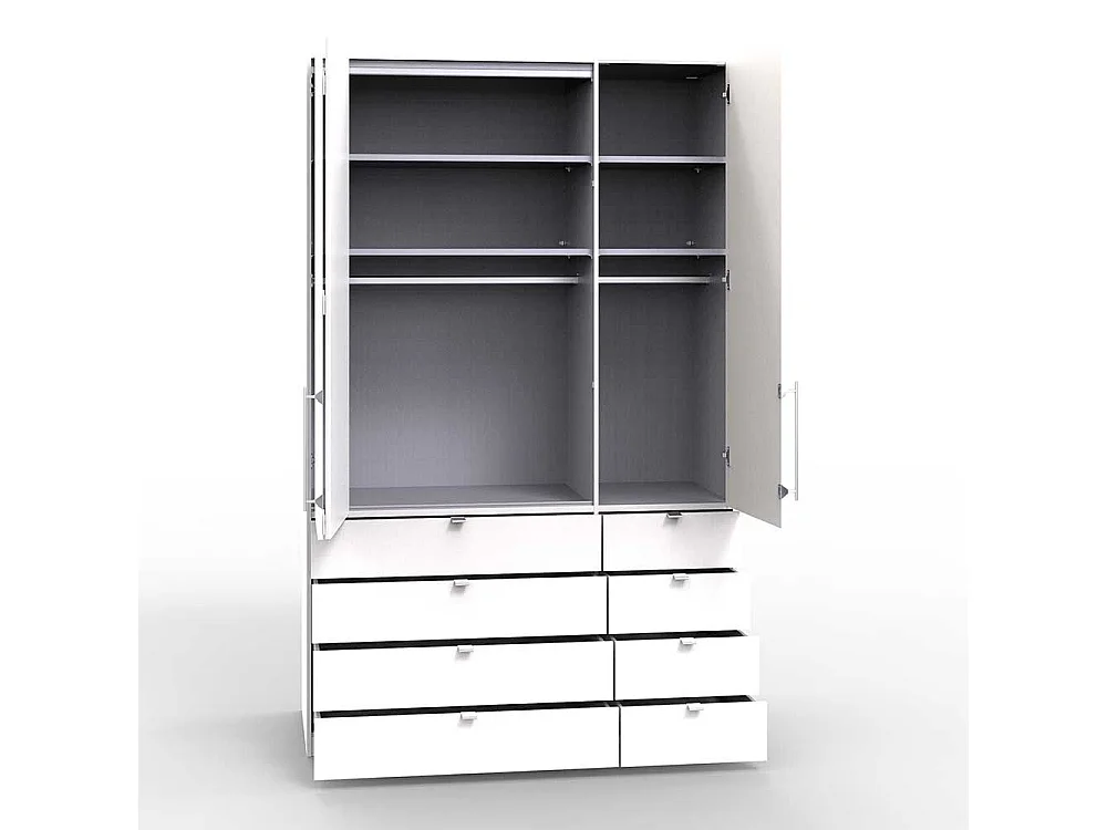 Moderner Schlafzimmerschrank mit 8 Schubladen und 2 Türen glasbeschichtet