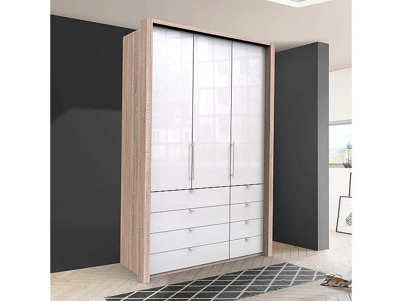 Moderner Schlafzimmerschrank mit 8 Schubladen und 2 Türen glasbeschichtet