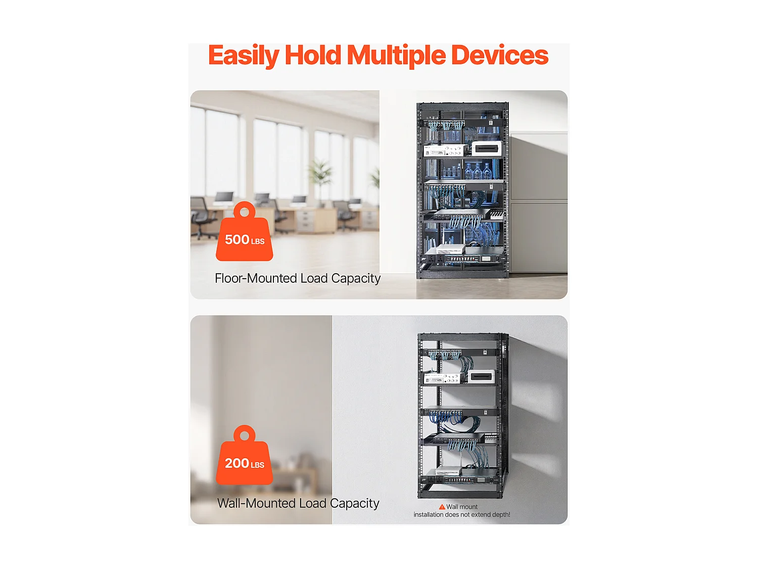 Rack de Servidor SucceBuy a Marco Abierto 20U Soporte Red de Autoportante o Mural, Profundidad 58.5 cm, con Estantes Ventilados, Material de Montaje