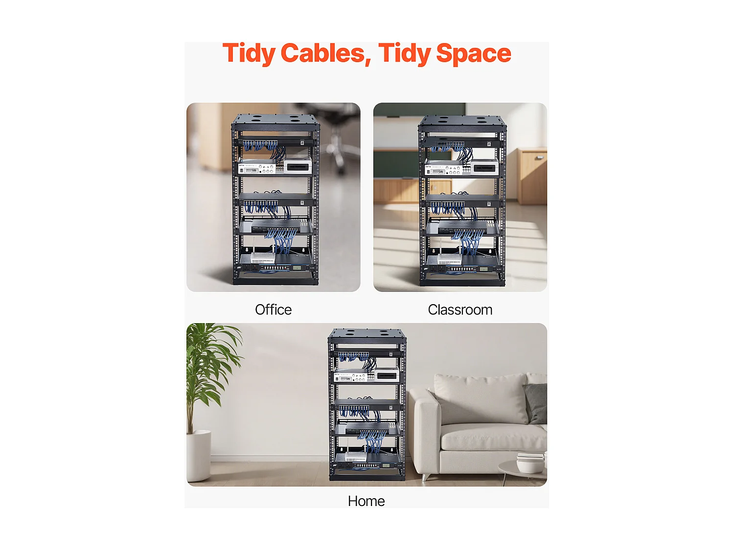 Rack de Servidor SucceBuy a Marco Abierto 20U Soporte Red de Autoportante o Mural, Profundidad 58.5 cm, con Estantes Ventilados, Material de Montaje