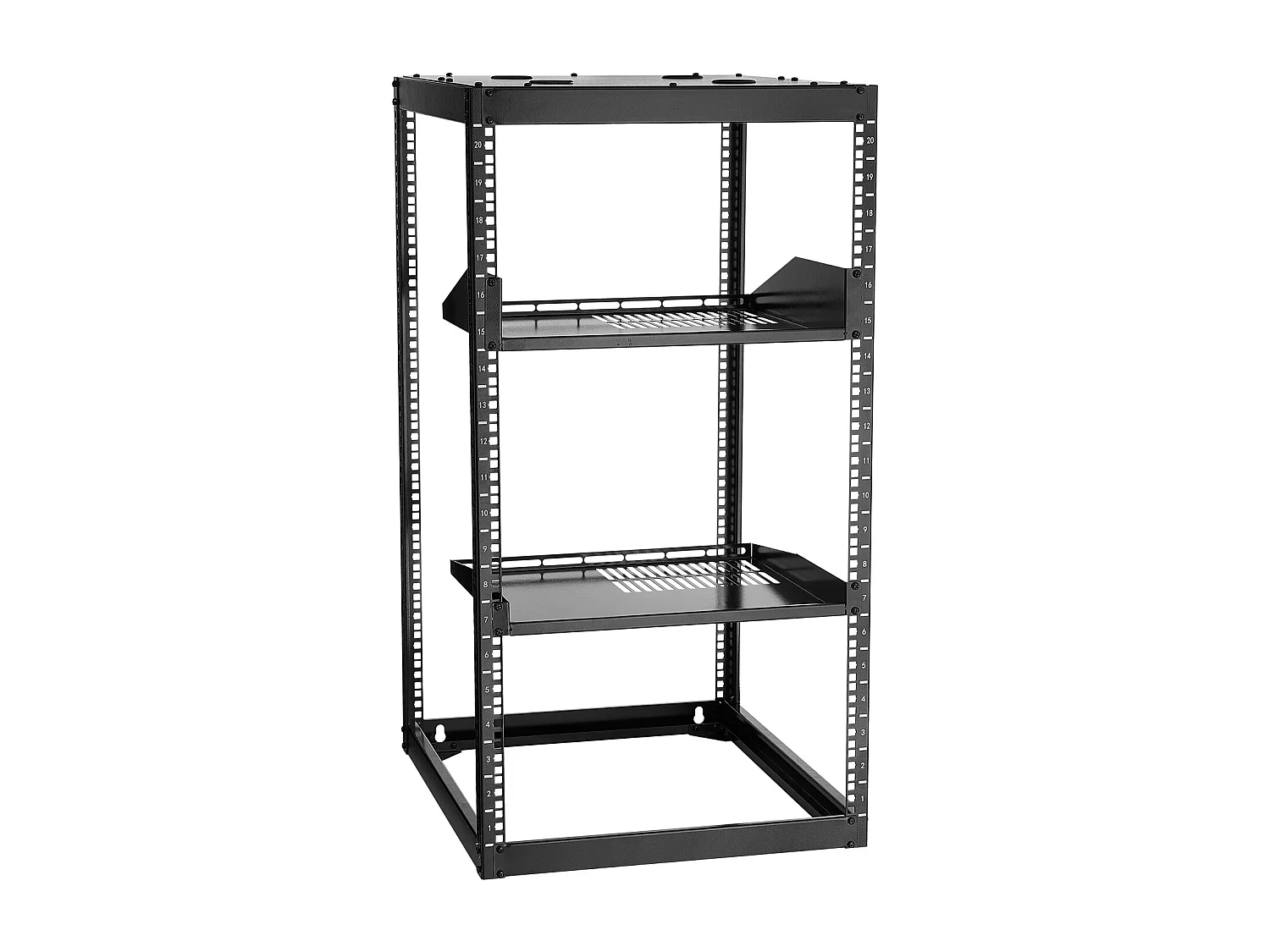 Rack de Servidor SucceBuy a Marco Abierto 20U Soporte Red de Autoportante o Mural, Profundidad 58.5 cm, con Estantes Ventilados, Material de Montaje