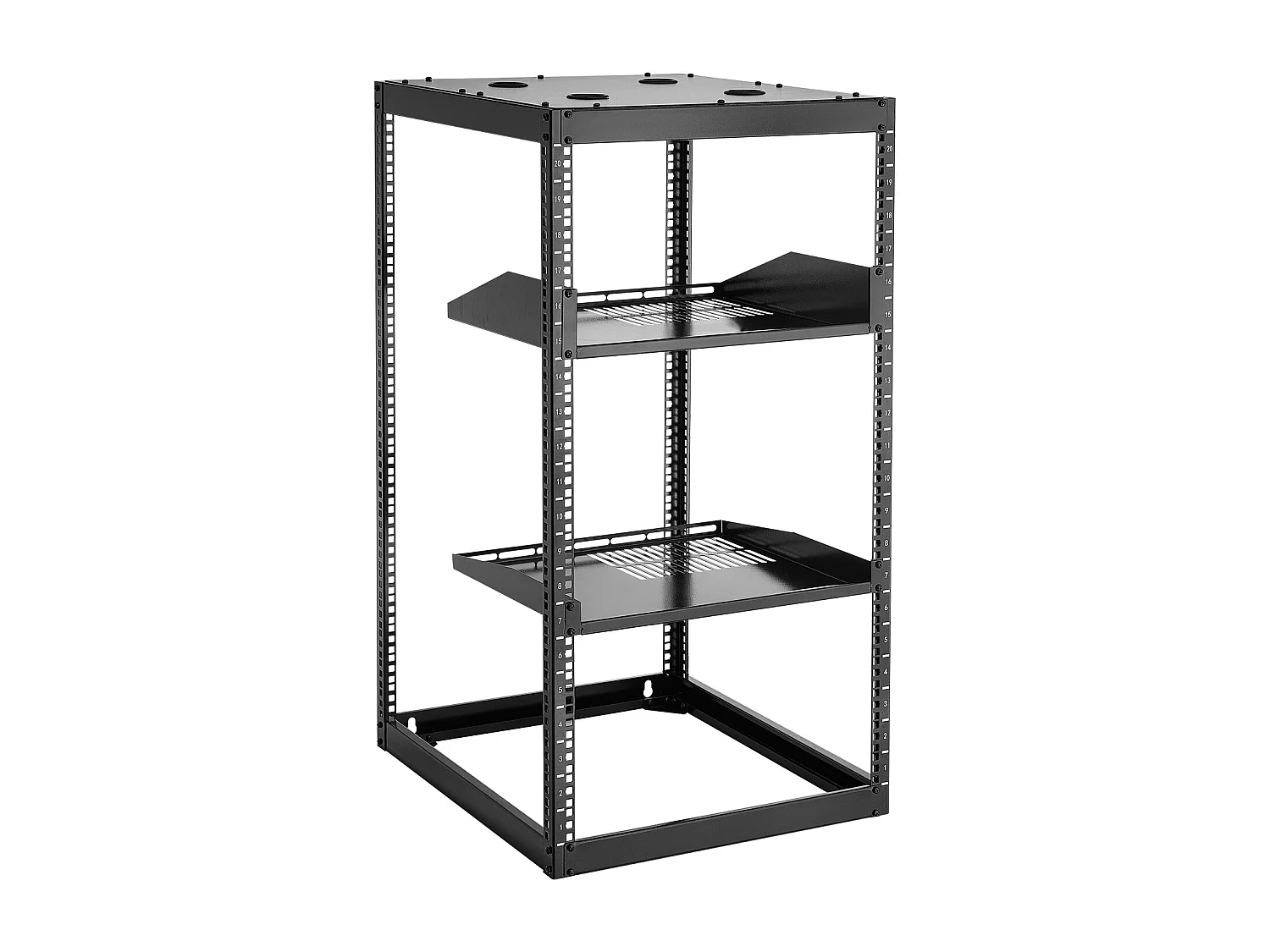 Rack de Servidor SucceBuy a Marco Abierto 20U Soporte Red de Autoportante o Mural, Profundidad 58.5 cm, con Estantes Ventilados, Material de Montaje