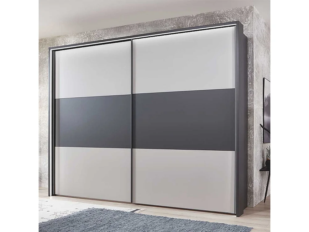 Schwebetürenkleiderschrank in Anthrazit und Hellgrau Made in Germany