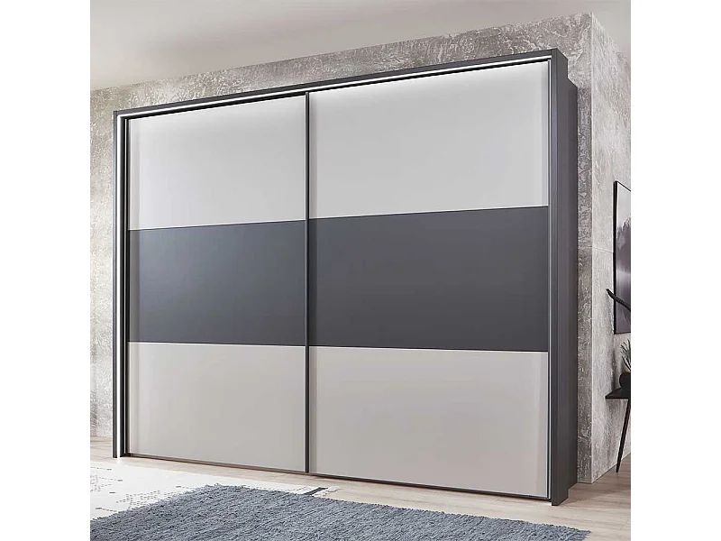 Schwebetürenkleiderschrank in Anthrazit und Hellgrau Made in Germany
