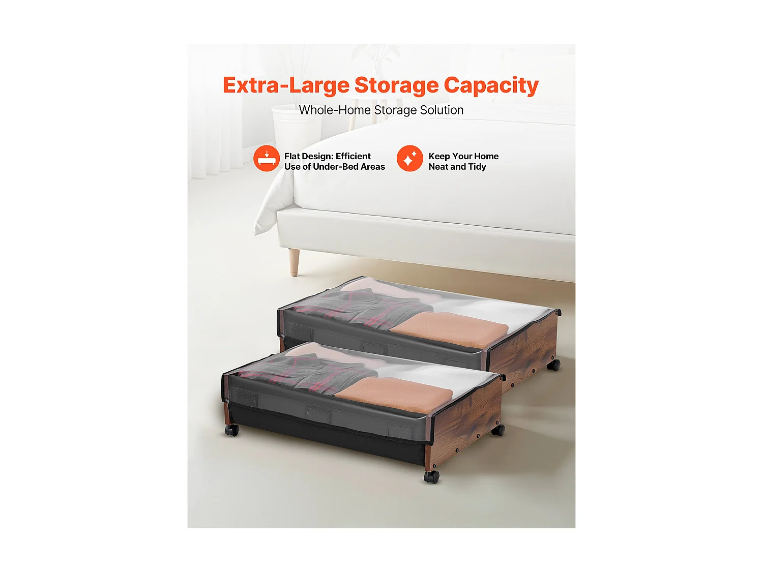 Sacs de Rangement SucceBuy sous Lit avec Roulettes Verrouillables, Organisateur de Chaussures sous le Lit 2 Pièces de 65 x 46 x 18 cm, Boîte de Rangement