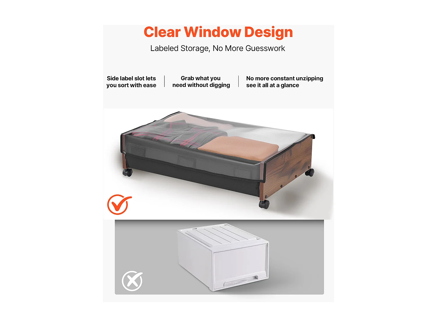 Sacs de Rangement SucceBuy sous Lit avec Roulettes Verrouillables, Organisateur de Chaussures sous le Lit 2 Pièces de 65 x 46 x 18 cm, Boîte de Rangement