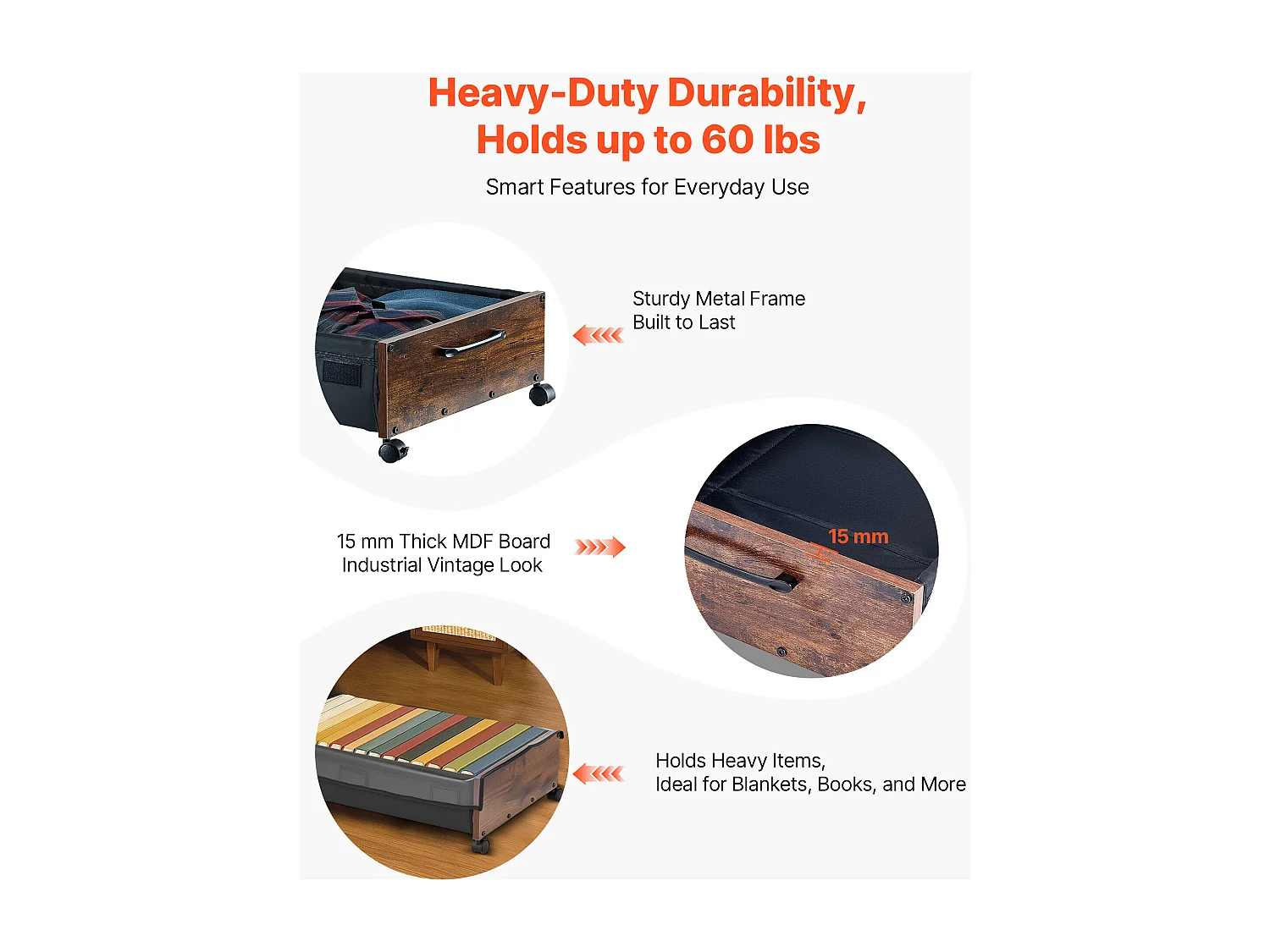 Sacs de Rangement SucceBuy sous Lit avec Roulettes Verrouillables, Organisateur de Chaussures sous le Lit 2 Pièces de 65 x 46 x 18 cm, Boîte de Rangement