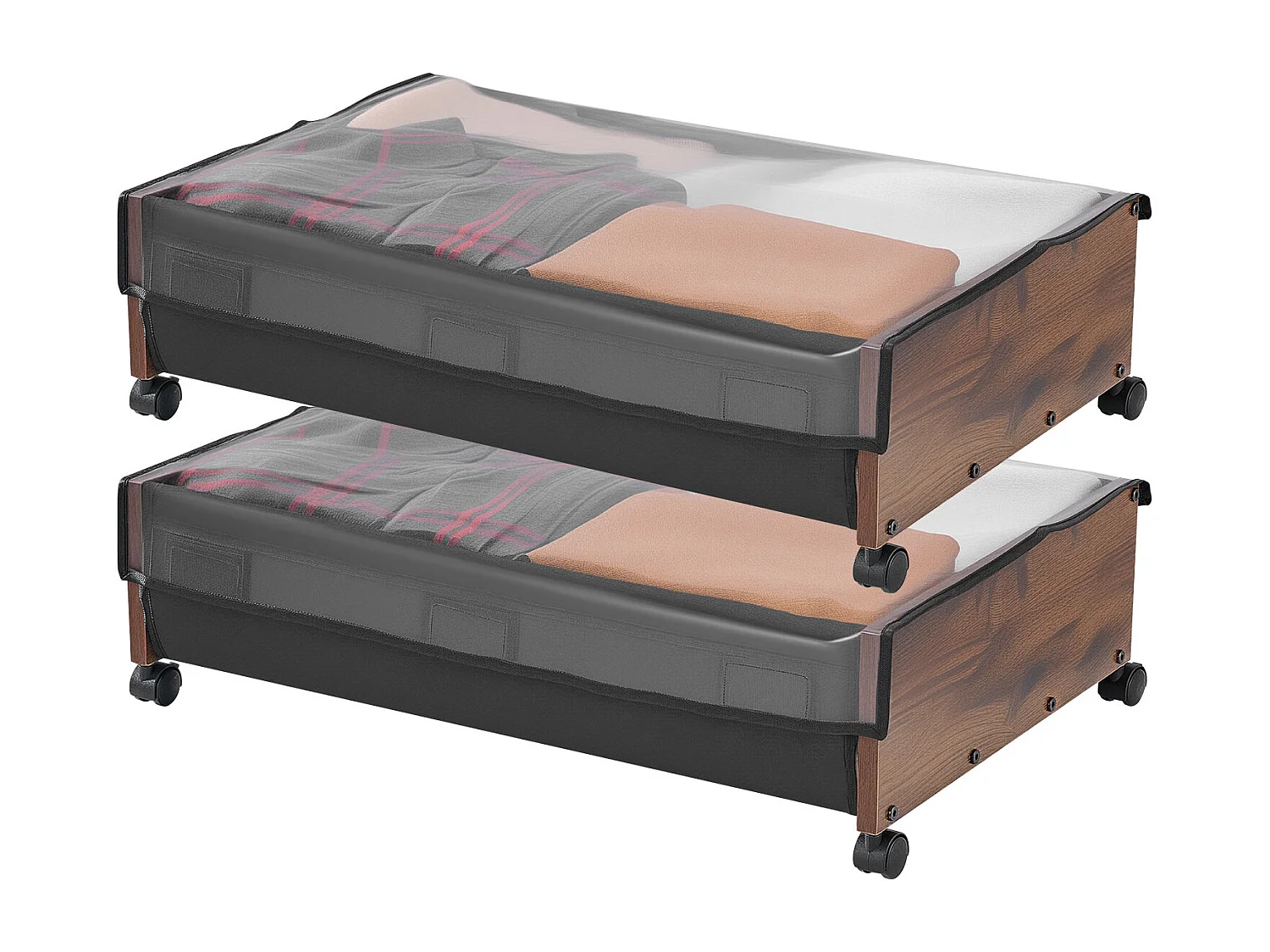 Sacs de Rangement SucceBuy sous Lit avec Roulettes Verrouillables, Organisateur de Chaussures sous le Lit 2 Pièces de 65 x 46 x 18 cm, Boîte de Rangement