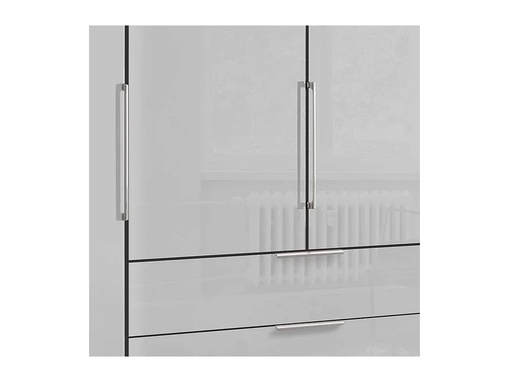 Weißer Kleiderschrank mit Dreh- und Falttüren drei Schubladen