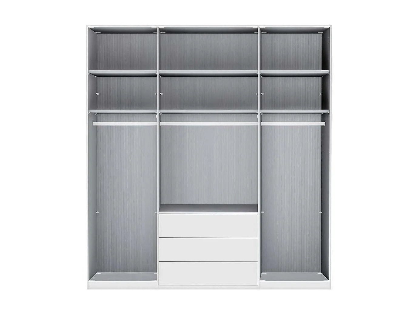 Weißer Kleiderschrank mit Dreh- und Falttüren drei Schubladen