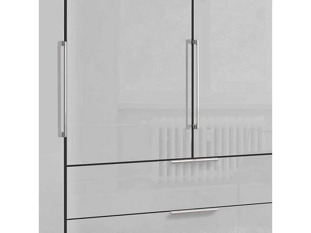 Weißer Kleiderschrank mit Dreh- und Falttüren drei Schubladen