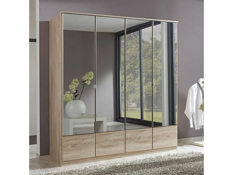 Spiegel-Kleiderschrank in Eiche Sägerau Spiegeltüren