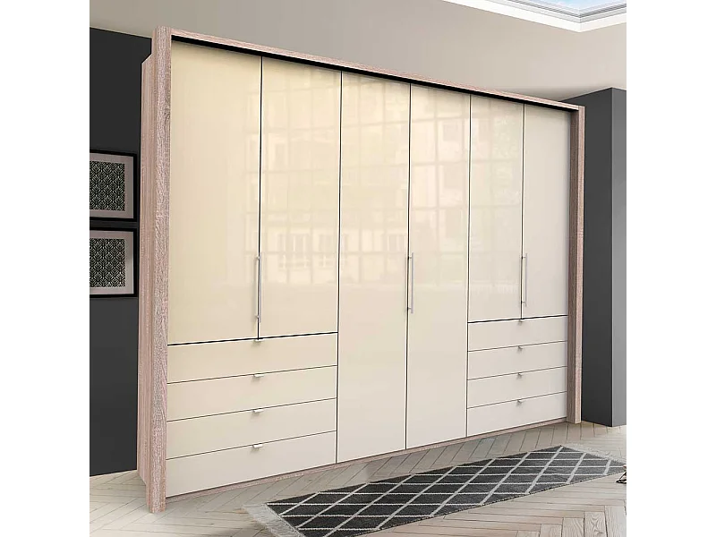 Kombi Kleiderschrank mit viel Stauraum Cremefarben und Eiche Sägerau