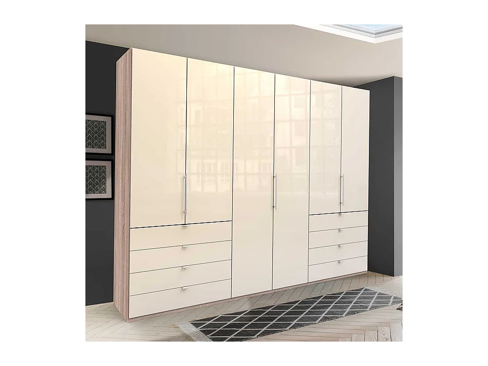 Kombi Kleiderschrank mit viel Stauraum Cremefarben und Eiche Sägerau